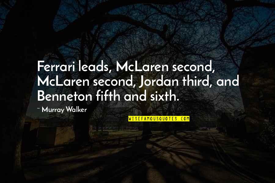 Jordan 1 Quotes By Murray Walker: Ferrari leads, McLaren second, McLaren second, Jordan third,