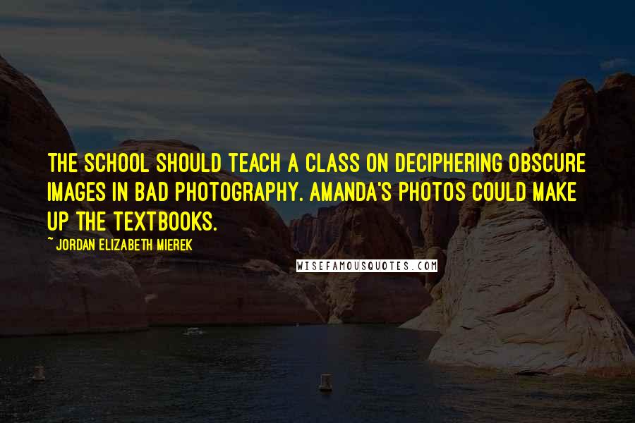 Jordan Elizabeth Mierek quotes: The school should teach a class on deciphering obscure images in bad photography. Amanda's photos could make up the textbooks.