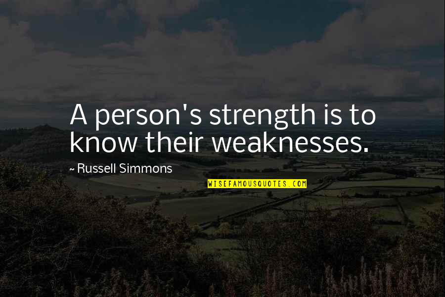 Jordan Peterson Weak Man Quotes By Russell Simmons: A person's strength is to know their weaknesses. Jordan Peterson Weak Man Quotes By Russell Simmons: A person's strength is to know their weaknesses.