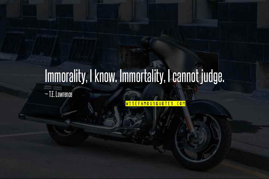 Jordee Williford Quotes By T.E. Lawrence: Immorality, I know. Immortality, I cannot judge.