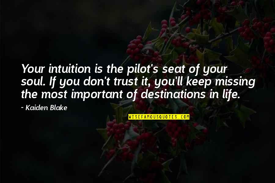Joreen Benbenek Quotes By Kaiden Blake: Your intuition is the pilot's seat of your Joreen Benbenek Quotes By Kaiden Blake: Your intuition is the pilot's seat of your