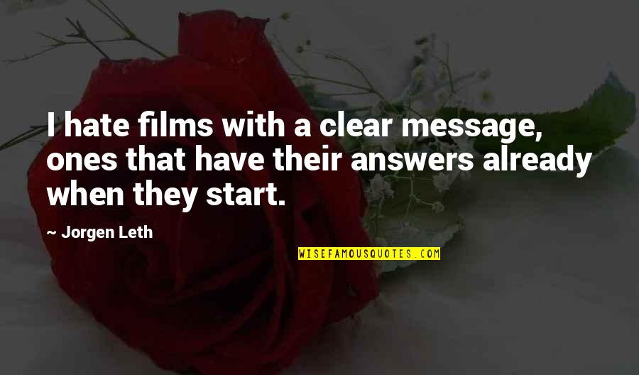 Jorgen Leth Quotes By Jorgen Leth: I hate films with a clear message, ones