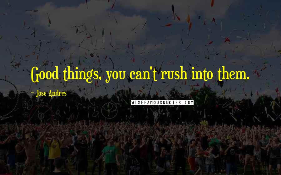 Jose Andres quotes: Good things, you can't rush into them.