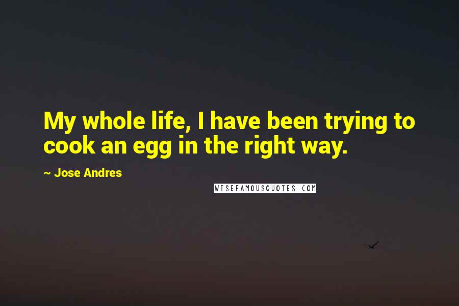 Jose Andres quotes: My whole life, I have been trying to cook an egg in the right way.