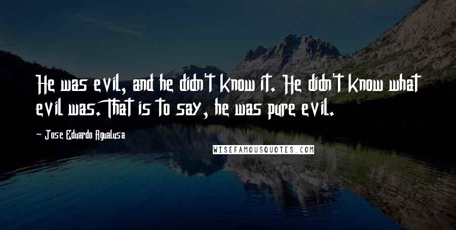 Jose Eduardo Agualusa quotes: He was evil, and he didn't know it. He didn't know what evil was. That is to say, he was pure evil.