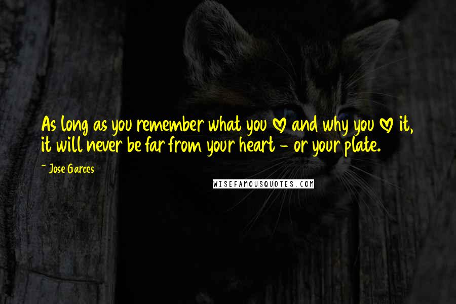 Jose Garces quotes: As long as you remember what you love and why you love it, it will never be far from your heart - or your plate.