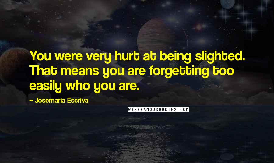 Josemaria Escriva quotes: You were very hurt at being slighted. That means you are forgetting too easily who you are.