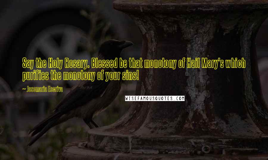 Josemaria Escriva quotes: Say the Holy Rosary. Blessed be that monotony of Hail Mary's which purifies the monotony of your sins! Josemaria Escriva quotes: Say the Holy Rosary. Blessed be that monotony of Hail Mary's which purifies the monotony of your sins!