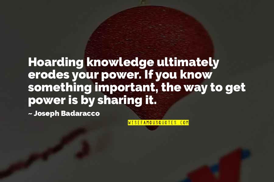 Joseph Badaracco Quotes By Joseph Badaracco: Hoarding knowledge ultimately erodes your power. If you