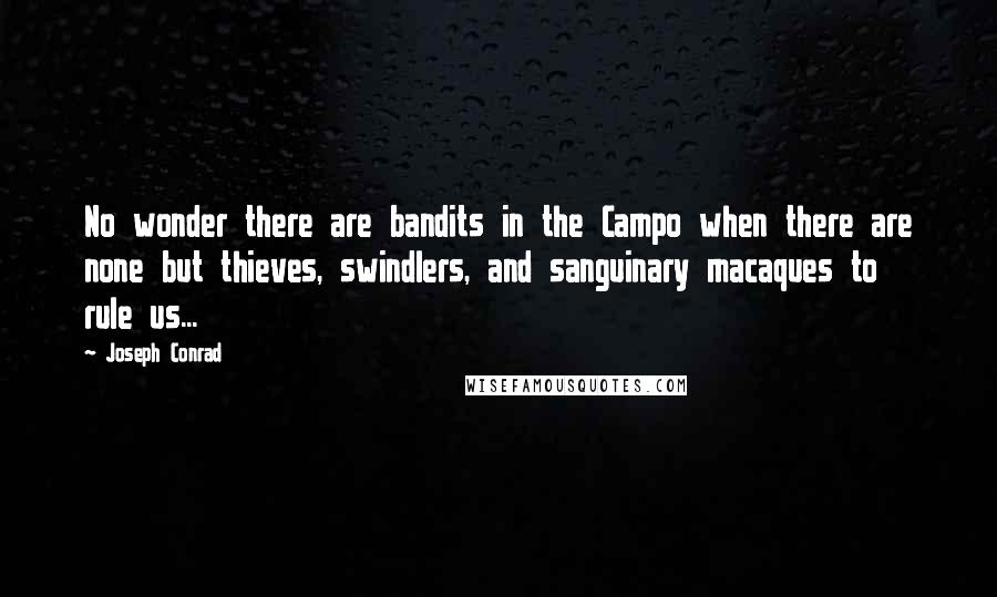Joseph Conrad quotes: No wonder there are bandits in the Campo when there are none but thieves, swindlers, and sanguinary macaques to rule us...