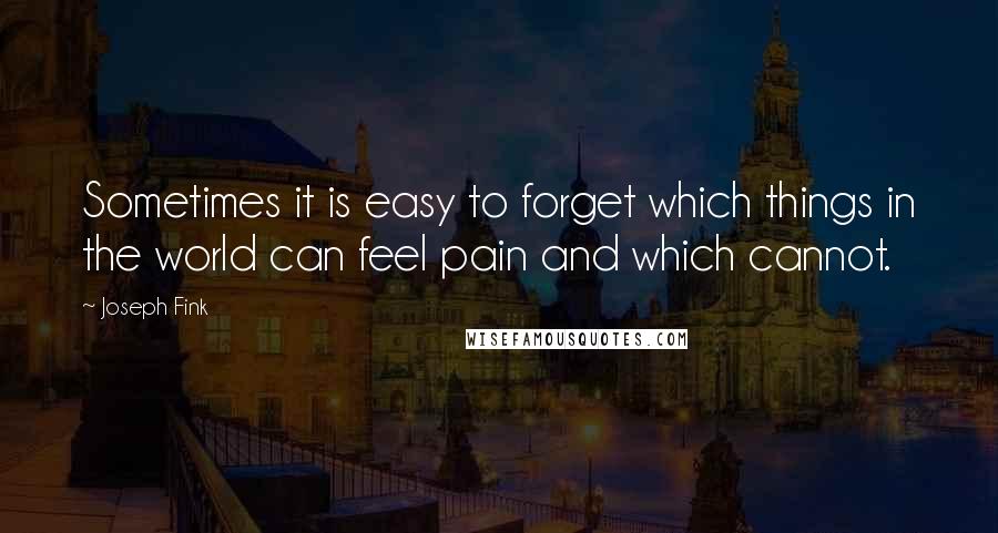Joseph Fink quotes: Sometimes it is easy to forget which things in the world can feel pain and which cannot.