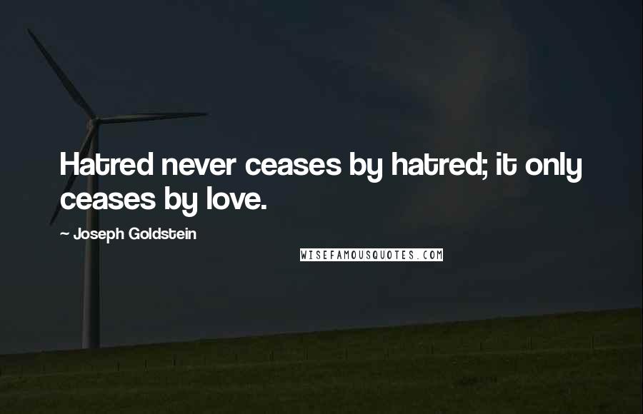 Joseph Goldstein quotes: Hatred never ceases by hatred; it only ceases by love.