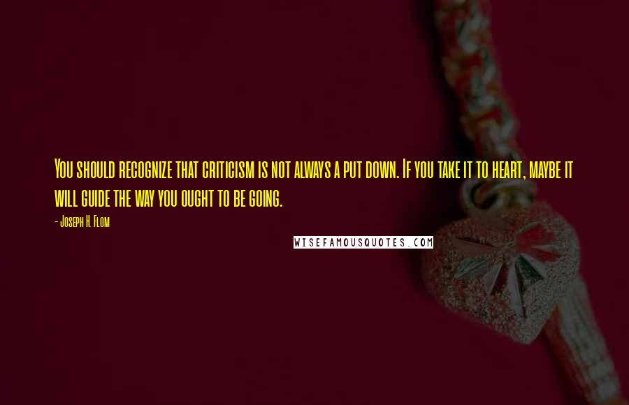 Joseph H. Flom quotes: You should recognize that criticism is not always a put down. If you take it to heart, maybe it will guide the way you ought to be going.