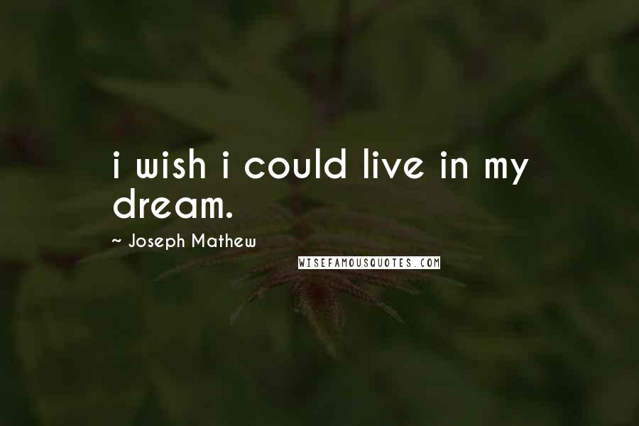 Joseph Mathew quotes: i wish i could live in my dream.