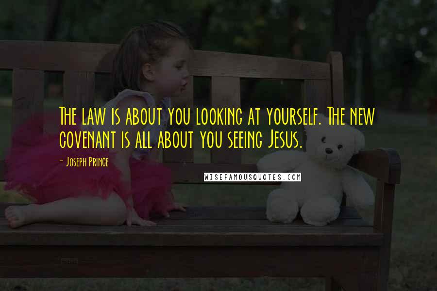 Joseph Prince quotes: The law is about you looking at yourself. The new covenant is all about you seeing Jesus.