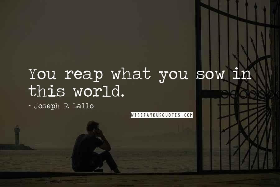 Joseph R. Lallo quotes: You reap what you sow in this world.
