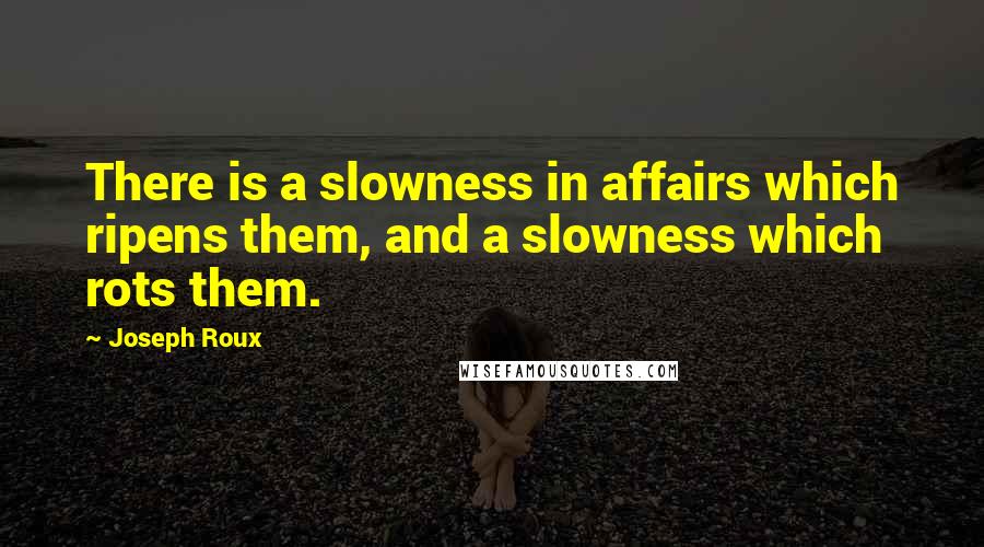 Joseph Roux quotes: There is a slowness in affairs which ripens them, and a slowness which rots them.