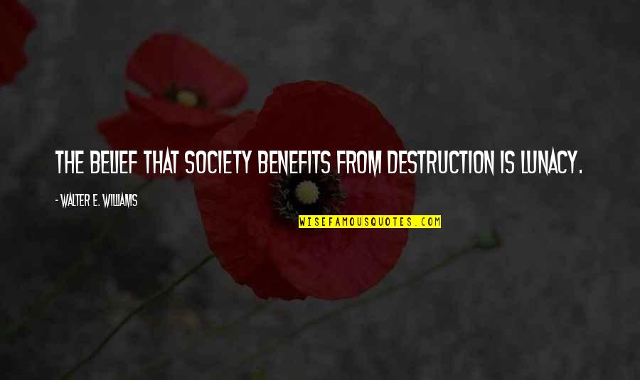 Joseph Seed Quotes By Walter E. Williams: The belief that society benefits from destruction is Joseph Seed Quotes By Walter E. Williams: The belief that society benefits from destruction is