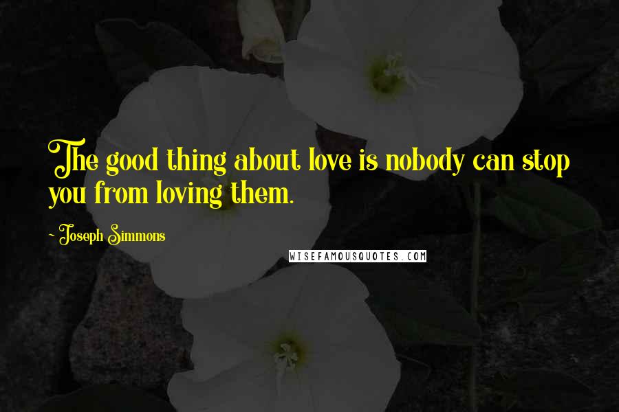 Joseph Simmons quotes: The good thing about love is nobody can stop you from loving them.