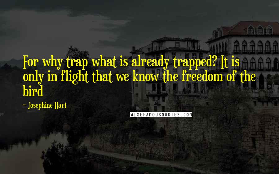 Josephine Hart quotes: For why trap what is already trapped? It is only in flight that we know the freedom of the bird