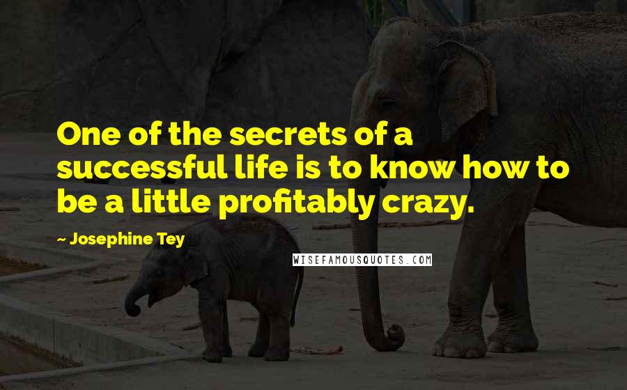 Josephine Tey quotes: One of the secrets of a successful life is to know how to be a little profitably crazy.