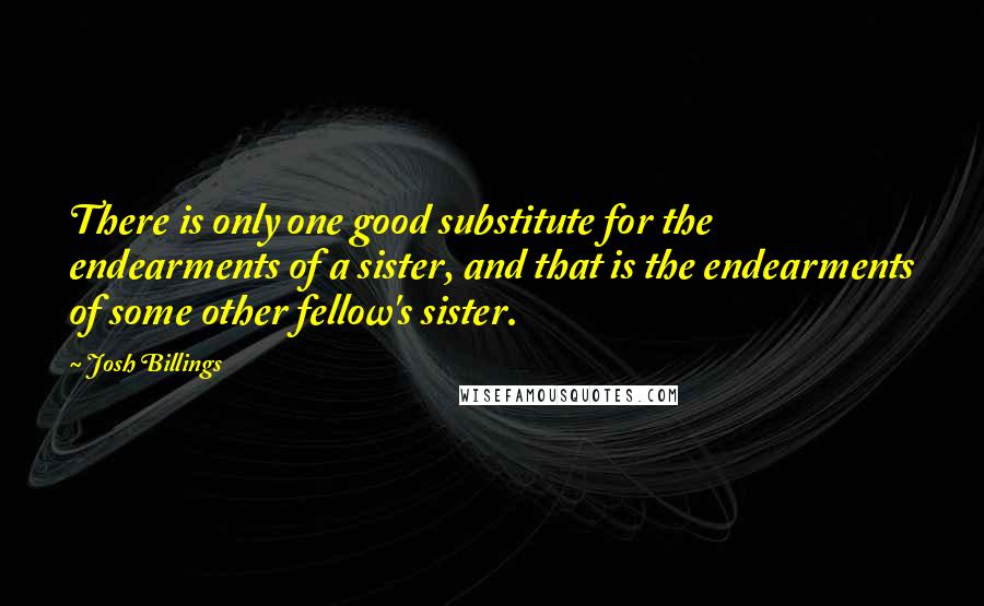Josh Billings quotes: There is only one good substitute for the endearments of a sister, and that is the endearments of some other fellow's sister.