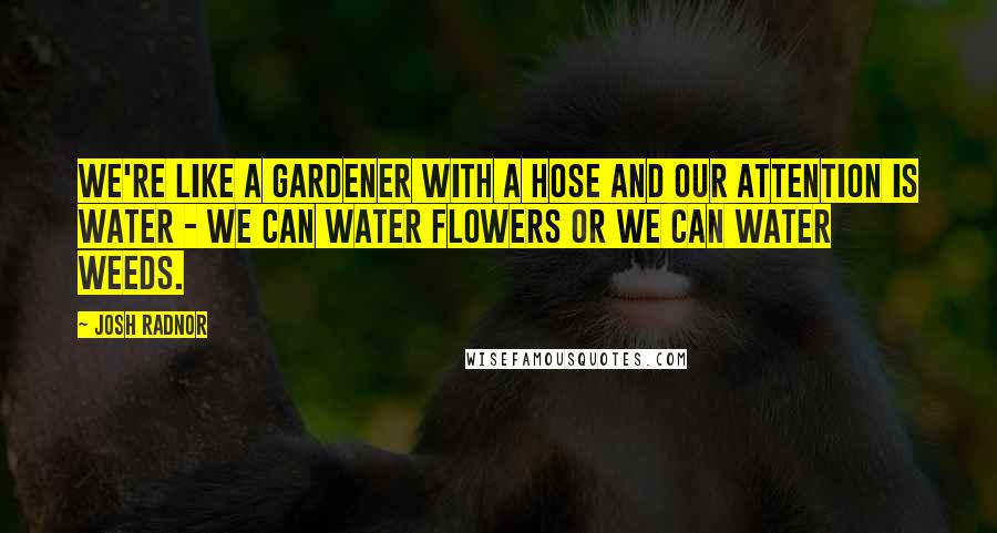 Josh Radnor quotes: We're like a gardener with a hose and our attention is water - we can water flowers or we can water weeds.