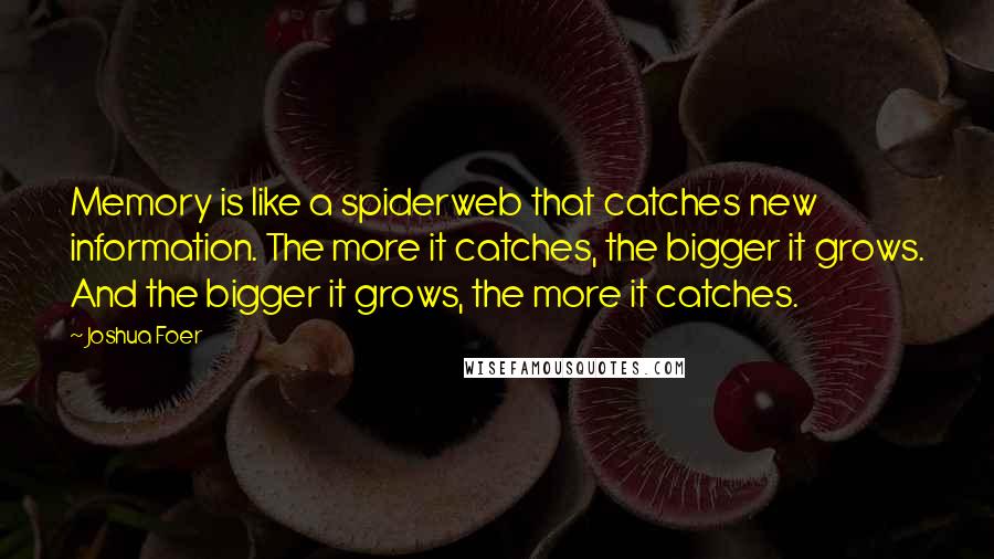 Joshua Foer quotes: Memory is like a spiderweb that catches new information. The more it catches, the bigger it grows. And the bigger it grows, the more it catches.