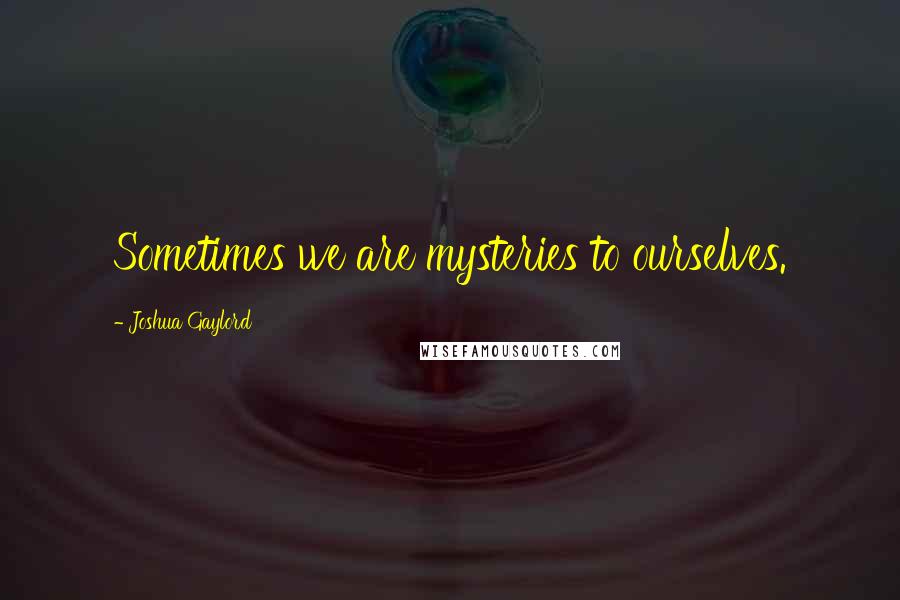 Joshua Gaylord quotes: Sometimes we are mysteries to ourselves.