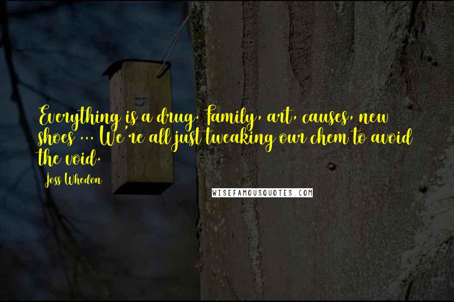 Joss Whedon quotes: Everything is a drug. Family, art, causes, new shoes ... We're all just tweaking our chem to avoid the void.