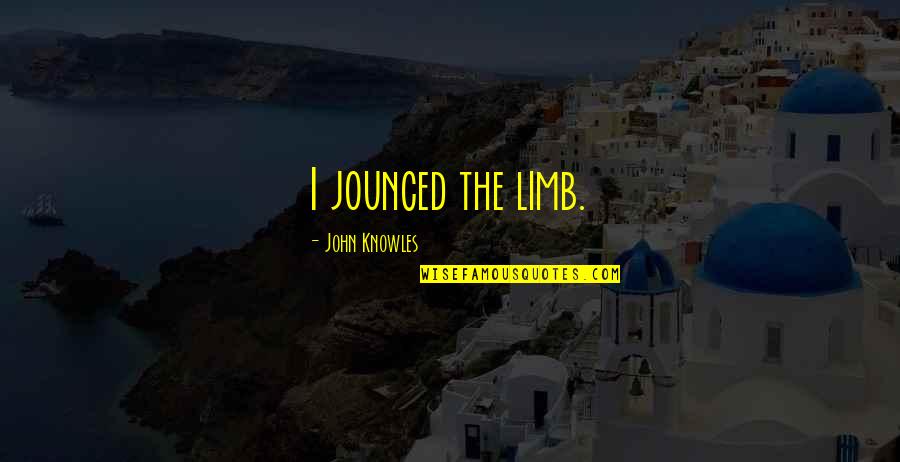 Jounced Quotes By John Knowles: I jounced the limb. Jounced Quotes By John Knowles: I jounced the limb.