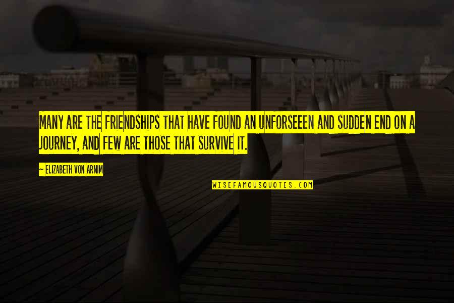 Journey Of Friendship Quotes By Elizabeth Von Arnim: Many are the friendships that have found an