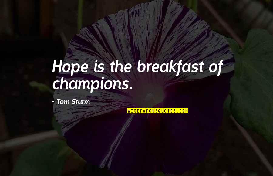 Journey Of The Hero Quotes By Tom Sturm: Hope is the breakfast of champions.