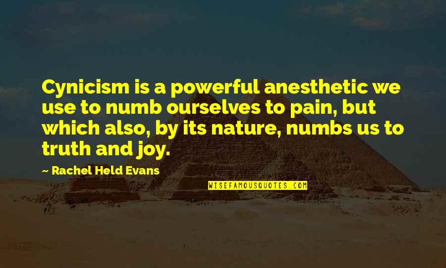 Joy And Pain Quotes By Rachel Held Evans: Cynicism is a powerful anesthetic we use to