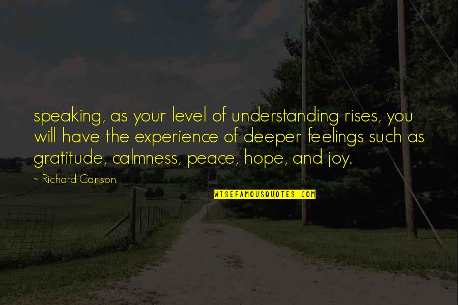 Joy And Peace Quotes By Richard Carlson: speaking, as your level of understanding rises, you
