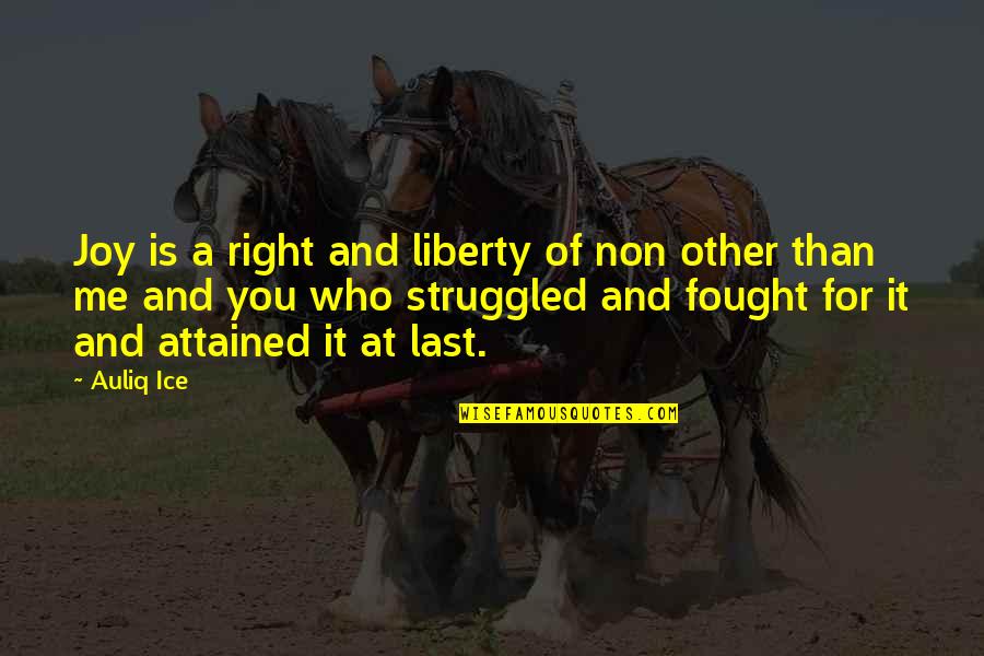 Joy And Success Quotes By Auliq Ice: Joy is a right and liberty of non