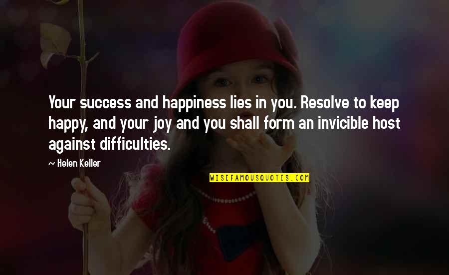 Joy And Success Quotes By Helen Keller: Your success and happiness lies in you. Resolve