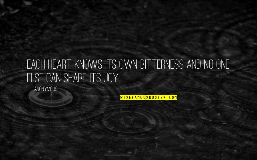 Joy In Bible Quotes By Anonymous: Each heart knows its own bitterness and no