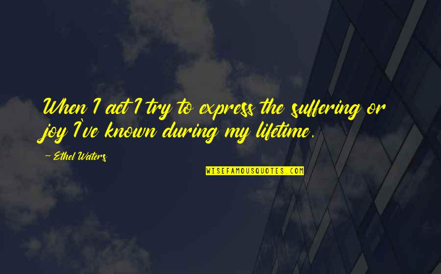 Joy In Suffering Quotes By Ethel Waters: When I act I try to express the