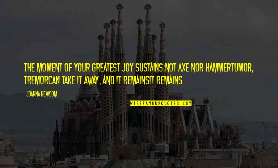 Joy Moment Quotes By Joanna Newsom: The moment of your greatest joy sustains:Not axe