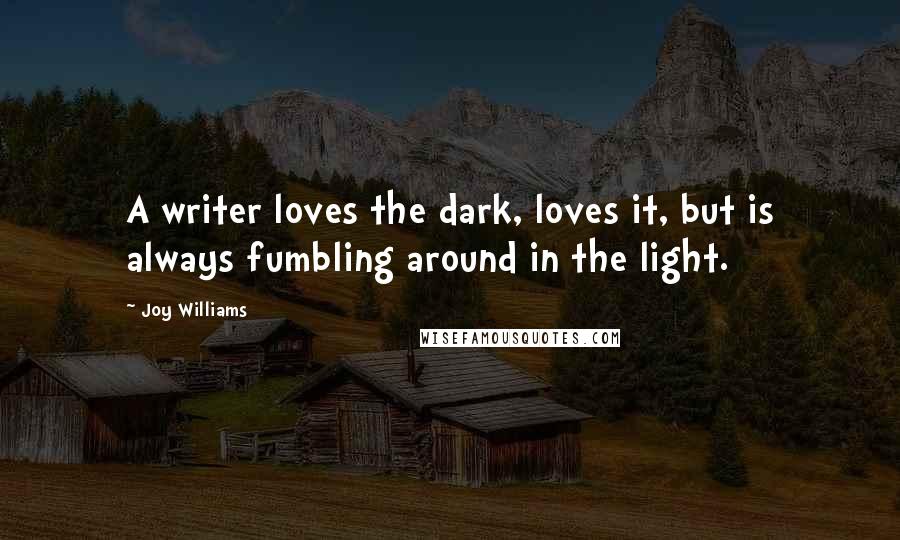 Joy Williams quotes: A writer loves the dark, loves it, but is always fumbling around in the light.