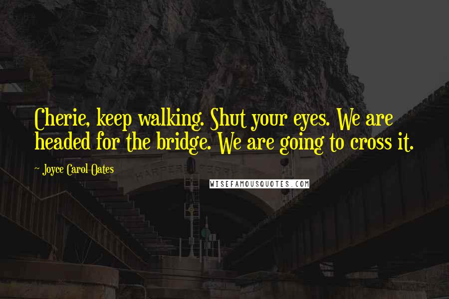 Joyce Carol Oates quotes: Cherie, keep walking. Shut your eyes. We are headed for the bridge. We are going to cross it.