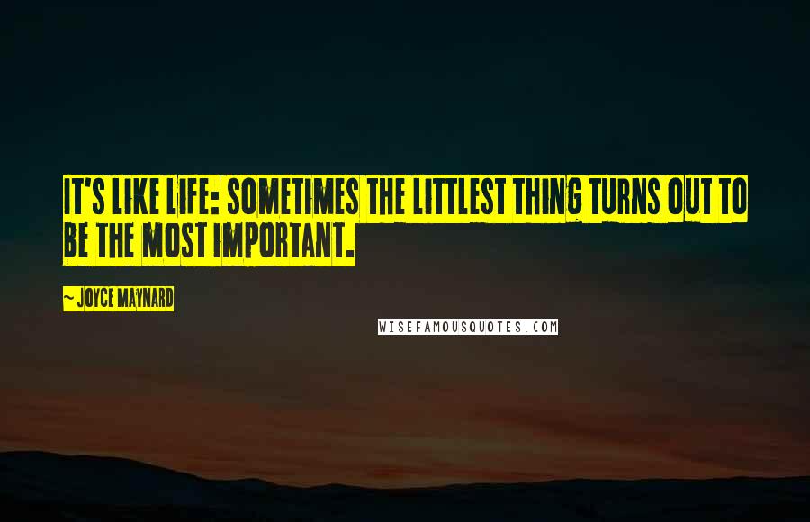 Joyce Maynard quotes: It's like life: sometimes the littlest thing turns out to be the most important.