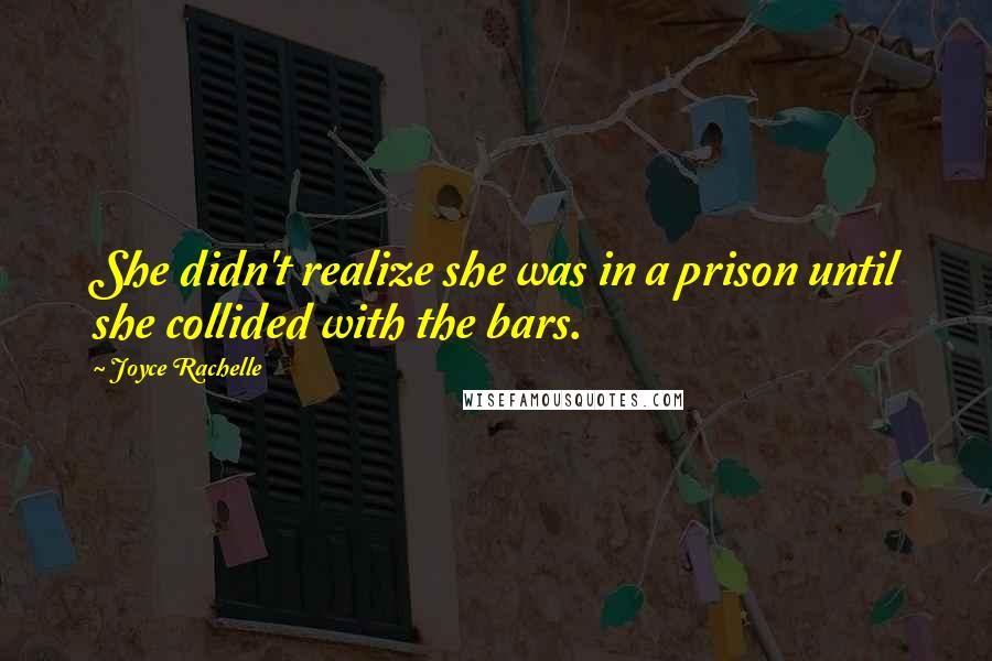 Joyce Rachelle quotes: She didn't realize she was in a prison until she collided with the bars.