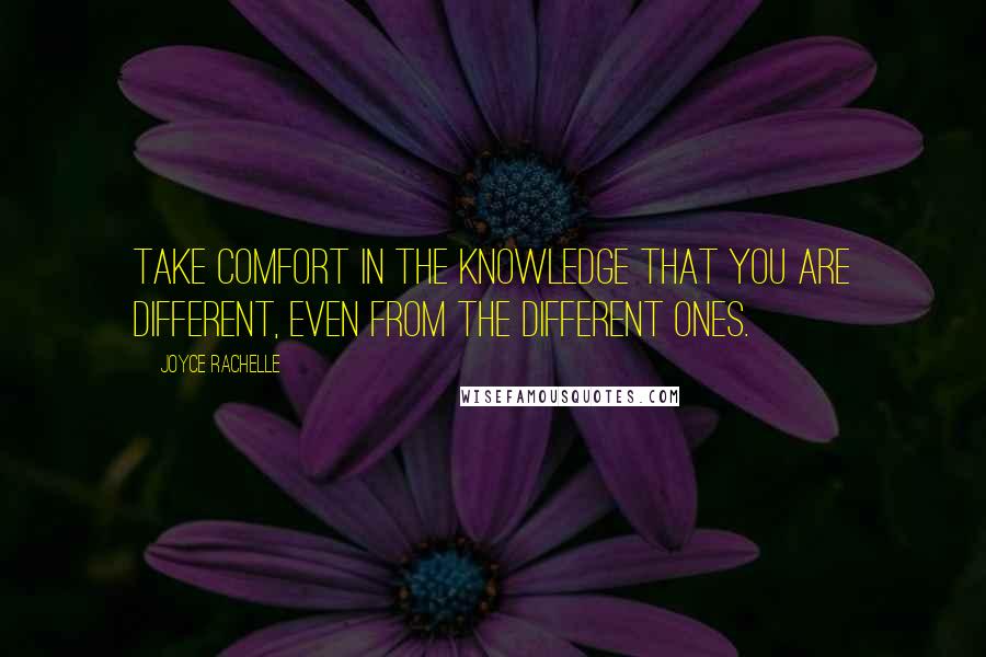 Joyce Rachelle quotes: Take comfort in the knowledge that you are different, even from the different ones.