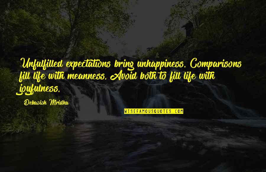 Joyfulness Quotes By Debasish Mridha: Unfulfilled expectations bring unhappiness. Comparisons fill life with Joyfulness Quotes By Debasish Mridha: Unfulfilled expectations bring unhappiness. Comparisons fill life with