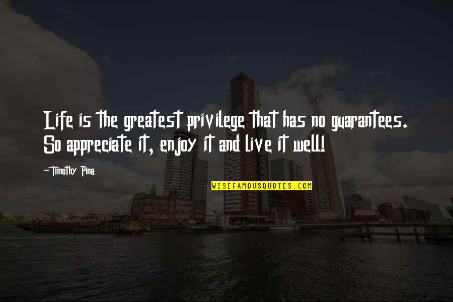 Jpop Quotes By Timothy Pina: Life is the greatest privilege that has no