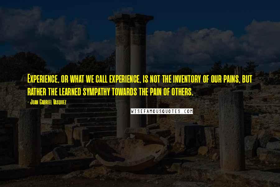 Juan Gabriel Vasquez quotes: Experience, or what we call experience, is not the inventory of our pains, but rather the learned sympathy towards the pain of others.