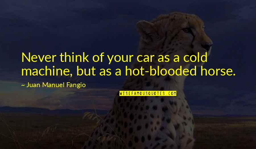 Juan Manuel Fangio Quotes By Juan Manuel Fangio: Never think of your car as a cold Juan Manuel Fangio Quotes By Juan Manuel Fangio: Never think of your car as a cold