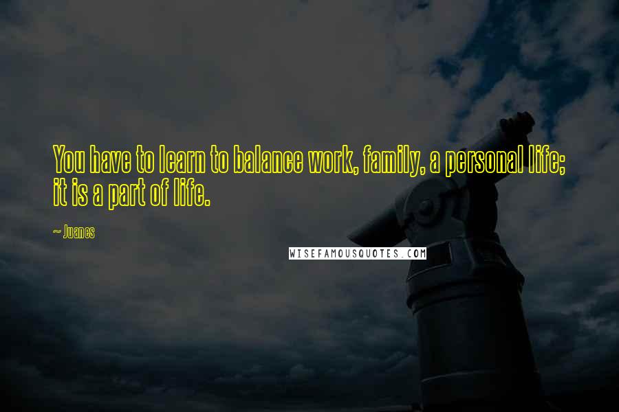 Juanes quotes: You have to learn to balance work, family, a personal life; it is a part of life.